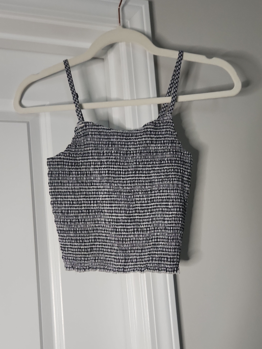 Smocked Black and White Cropped Tank Top